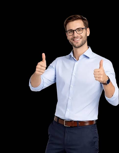 Professional smiling with thumbs up